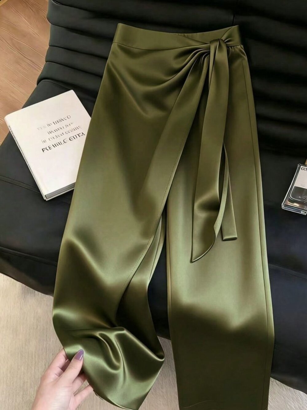 Green Casual Women's Elegant Asymmetric Twist Wide Leg Pants